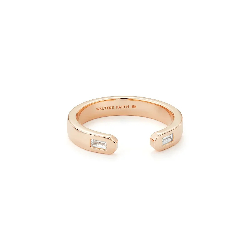 women’s rings with sapphire and diamond pave bands-OTTOLINE 18K DIAMOND BAGUETTE CUFF RING