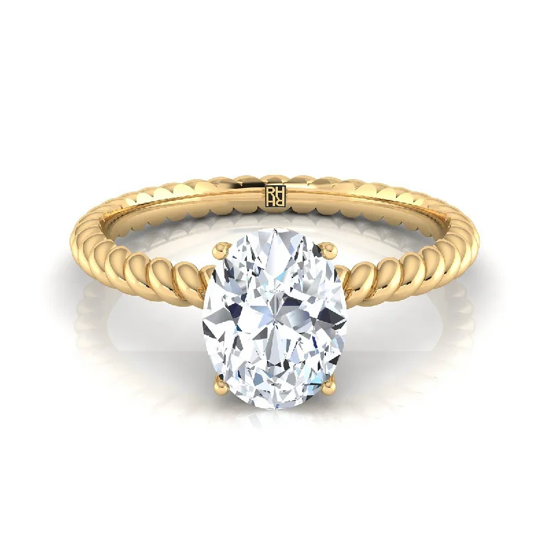 men’s engagement rings with unique sapphire designs-14K Yellow Gold Oval Diamond Twisted Rope Solitaire With Surprise Stone Engagement Ring