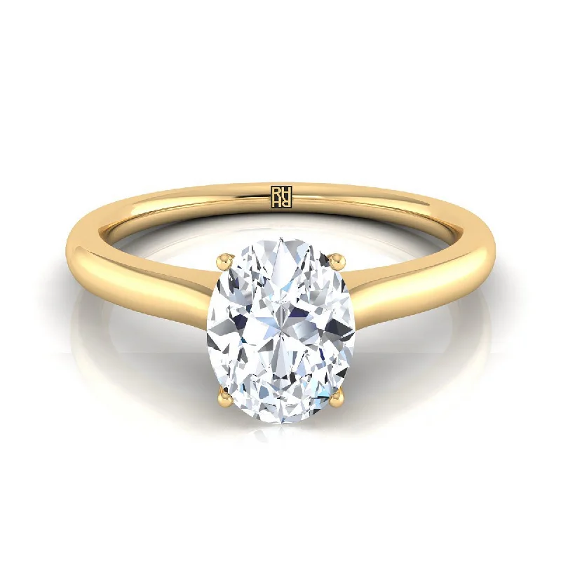 women’s rings with intricate diamond designs for engagement-14K Yellow Gold Oval Cathedral Solitaire Surprise Secret Stone Engagement Ring