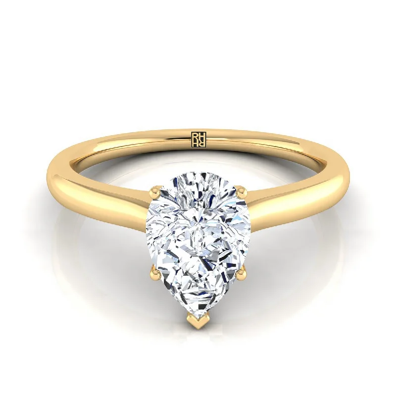 women’s engagement rings with princess-cut sapphires-14K Yellow Gold Pear Shape Center Cathedral Solitaire Surprise Secret Stone Engagement Ring