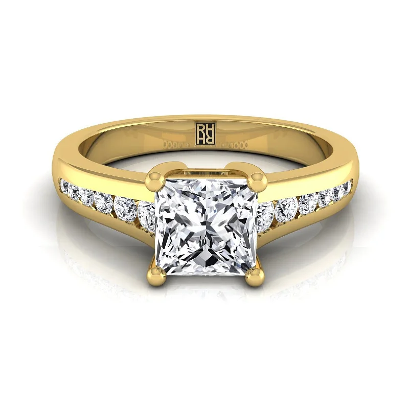 engagement rings with round diamonds and sapphire halos-14K Yellow Gold Princess Cut Contemporary Tapered Diamond Channel Engagement Ring -1/6ctw