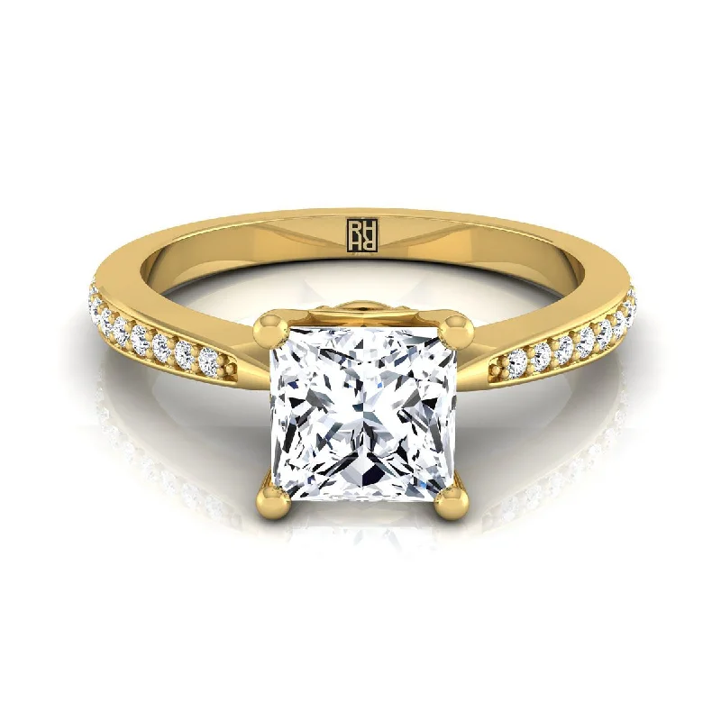 engagement rings with cushion-cut sapphires and diamonds for men-14K Yellow Gold Princess Cut Diamond Tapered Pave Engagement Ring -1/8ctw