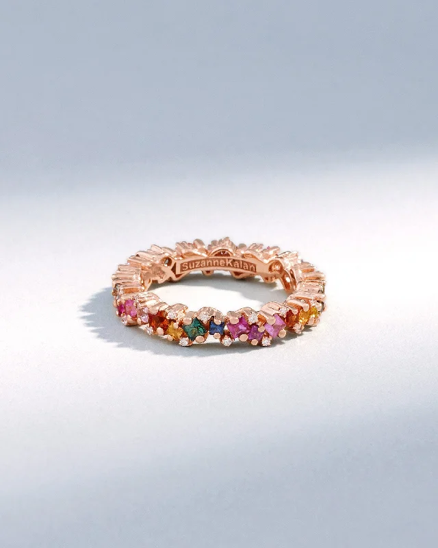 men’s rings with square sapphires and diamond pave-Princess Elsa Rainbow Sapphire Eternity Band