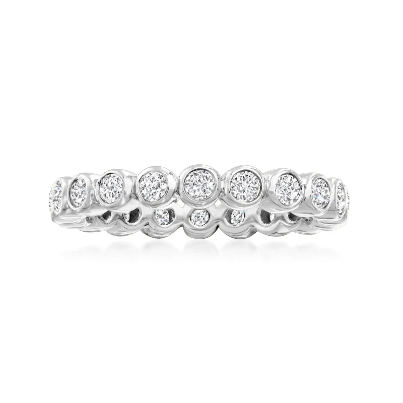 engagement rings with oval diamonds and rubies for women-Ross-Simons Bezel-Set Diamond Eternity Band in Sterling Silver