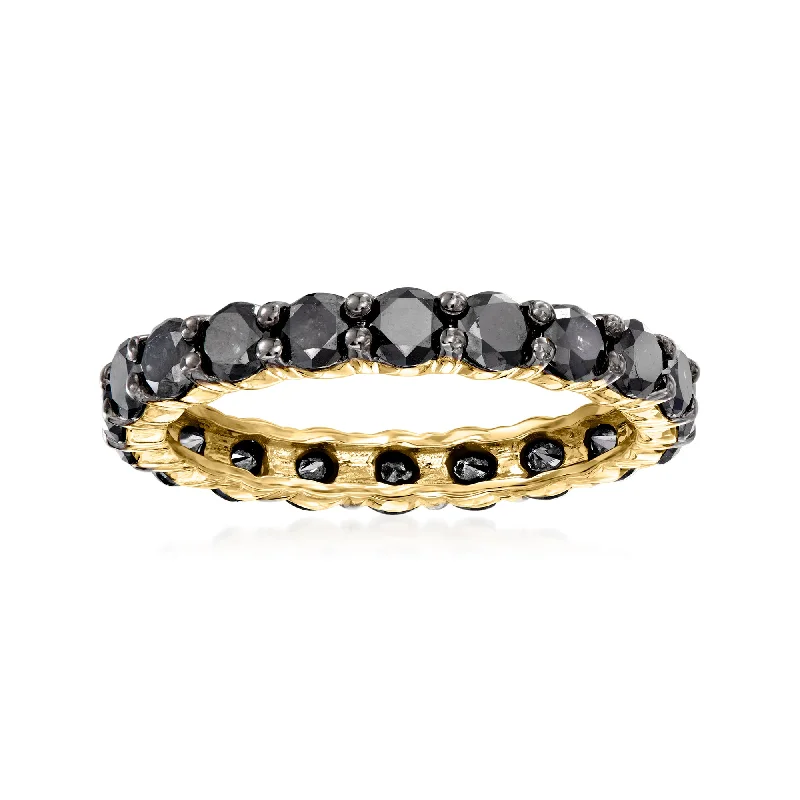 women’s wedding rings with unique diamond shapes-Ross-Simons Black Diamond Eternity Band in 14kt Yellow Gold