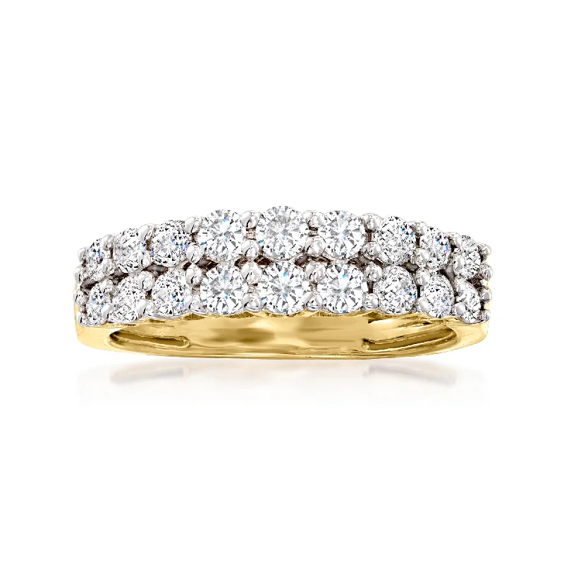 engagement rings with round sapphires and diamond accents-Ross-Simons Diamond 2-Row Ring in 14kt Yellow Gold