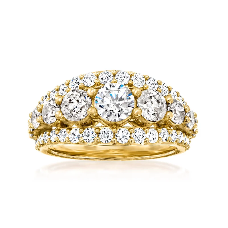 men’s rings with rubies, diamonds, and custom engravings-Ross-Simons Diamond Multi-Row Ring in 14kt Yellow Gold