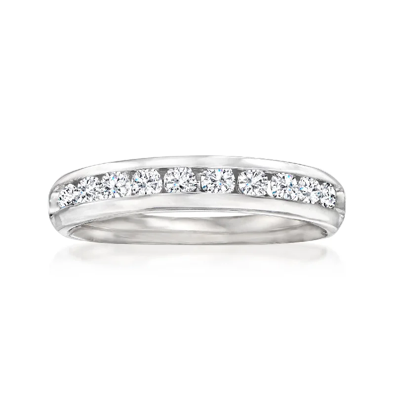 women’s rings with three-stone diamonds and sapphires-Ross-Simons Diamond Wedding Ring in 14kt White Gold