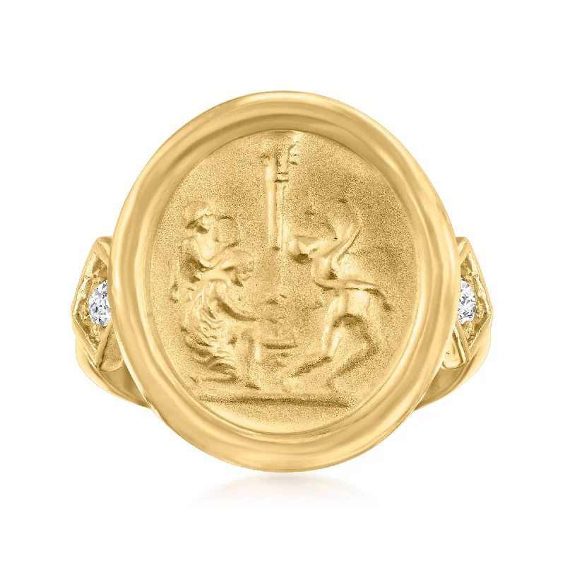 men’s wedding rings with diamond and titanium combinations-Ross-Simons Italian Tagliamonte Cameo-Style Ring With Diamond Accents in 18kt Gold Over Sterling