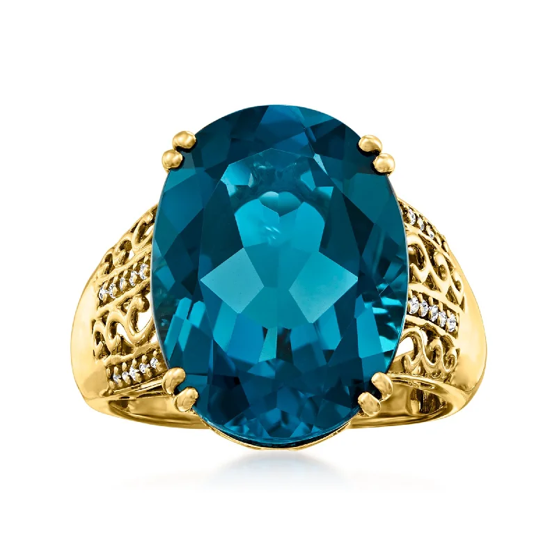 engagement rings with three-stone diamonds and sapphires-Ross-Simons London Blue Topaz Ring With . Diamonds in 14kt Yellow Gold