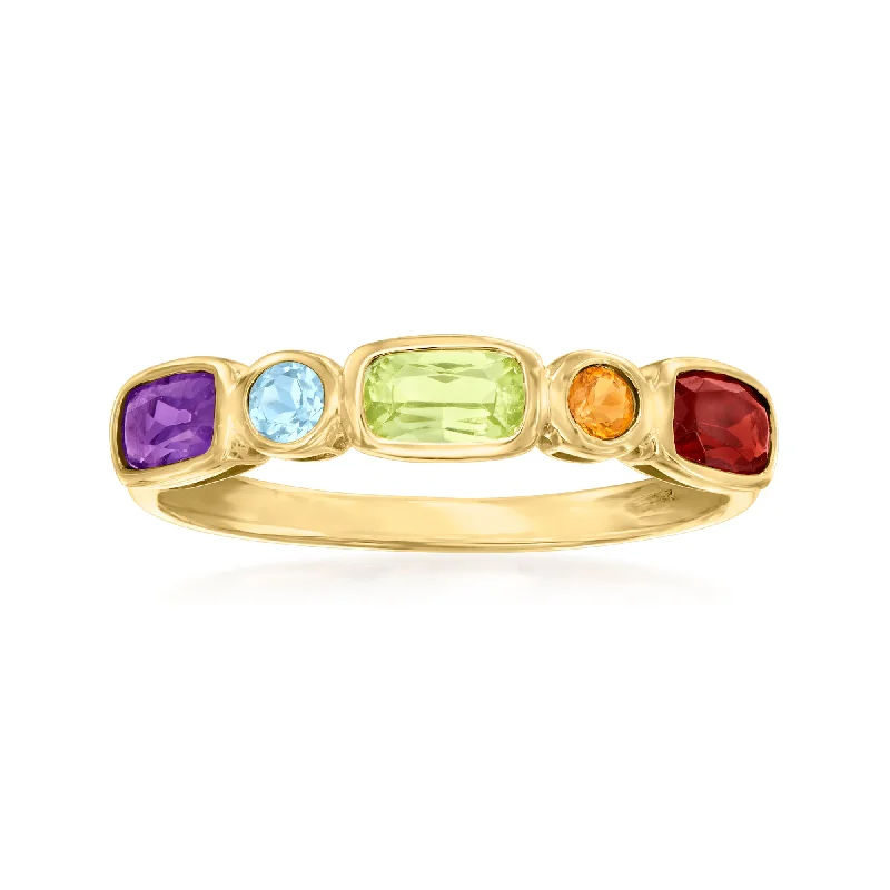 women’s rings with emeralds, diamonds, and rubies-Ross-Simons Multi-Gemstone Ring in 14kt Yellow Gold