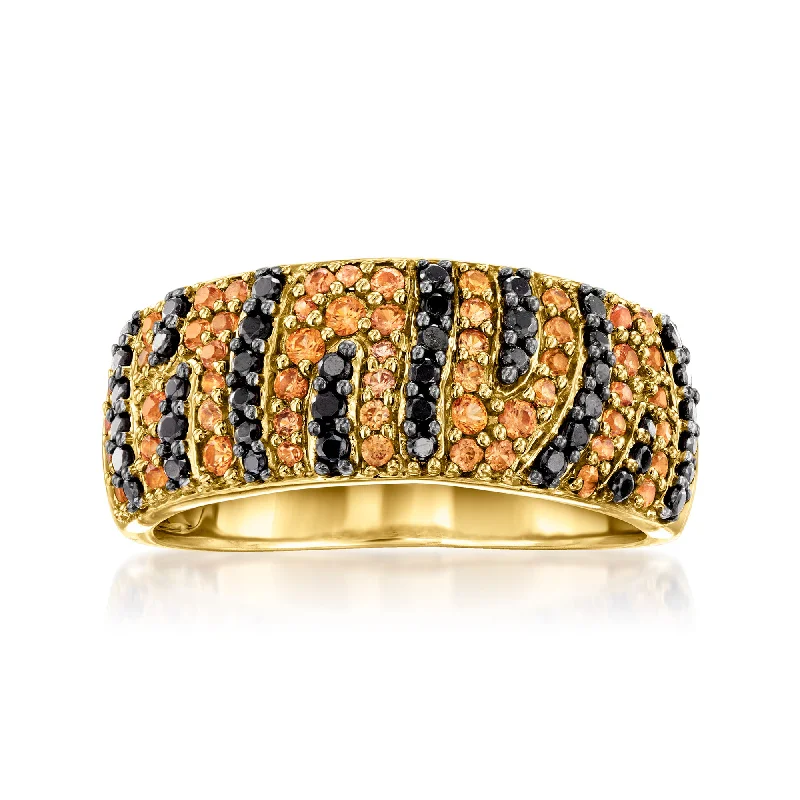 women’s rings with emeralds, diamonds, and sapphires-Ross-Simons Orange Sapphire and . Black Spinel Tiger-Print Ring in 18kt Gold Over Sterling