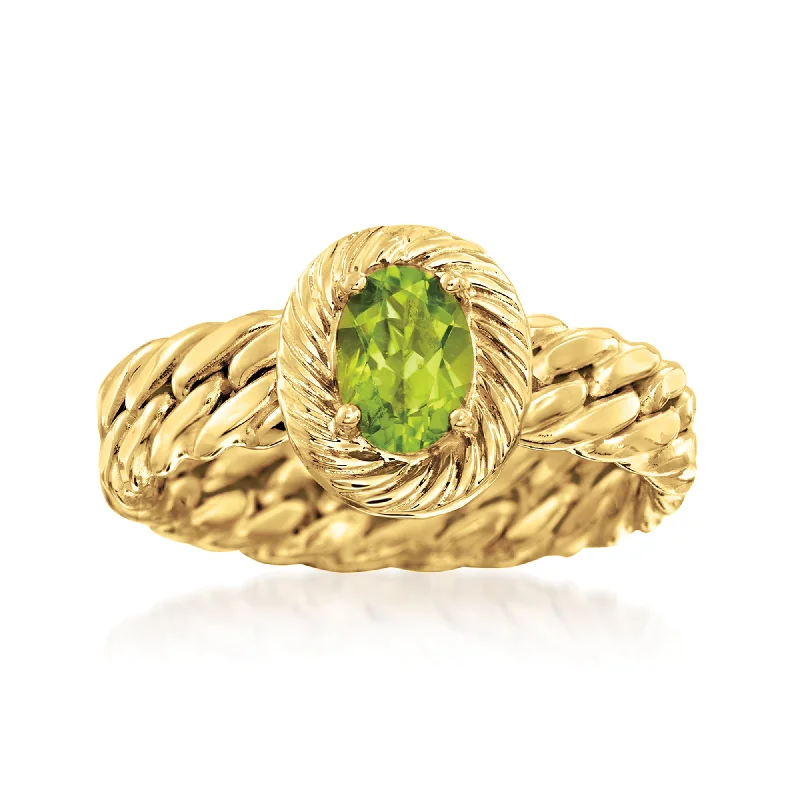 engagement rings with round diamonds and sapphire accents-Ross-Simons Peridot Curb-Link Style Ring in 14kt Yellow Gold