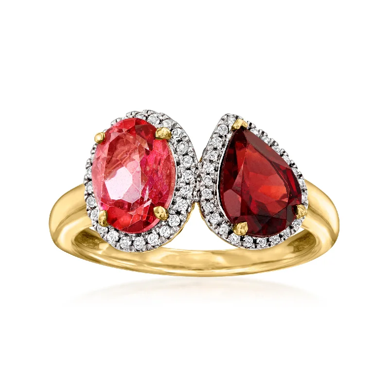 women’s engagement rings with custom-designed sapphire settings-Ross-Simons Pink Topaz and Garnet Toi Et Moi Ring With . White Topaz in 18kt Gold Over Sterling