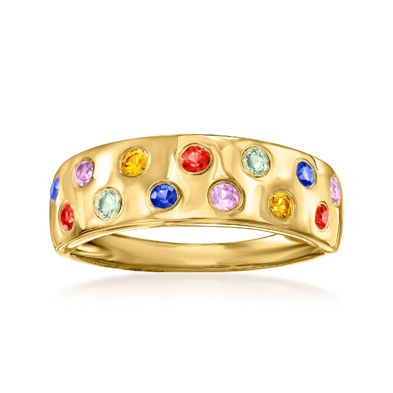 men’s wedding rings with engraved diamonds and sapphires-Ross-Simons Scattered Multicolored Sapphire Ring in 18kt Gold Over Sterling