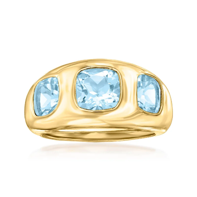 men’s platinum engagement rings with gemstone settings-Ross-Simons Sky Blue Topaz 3-Stone Ring in 18kt Gold Over Sterling