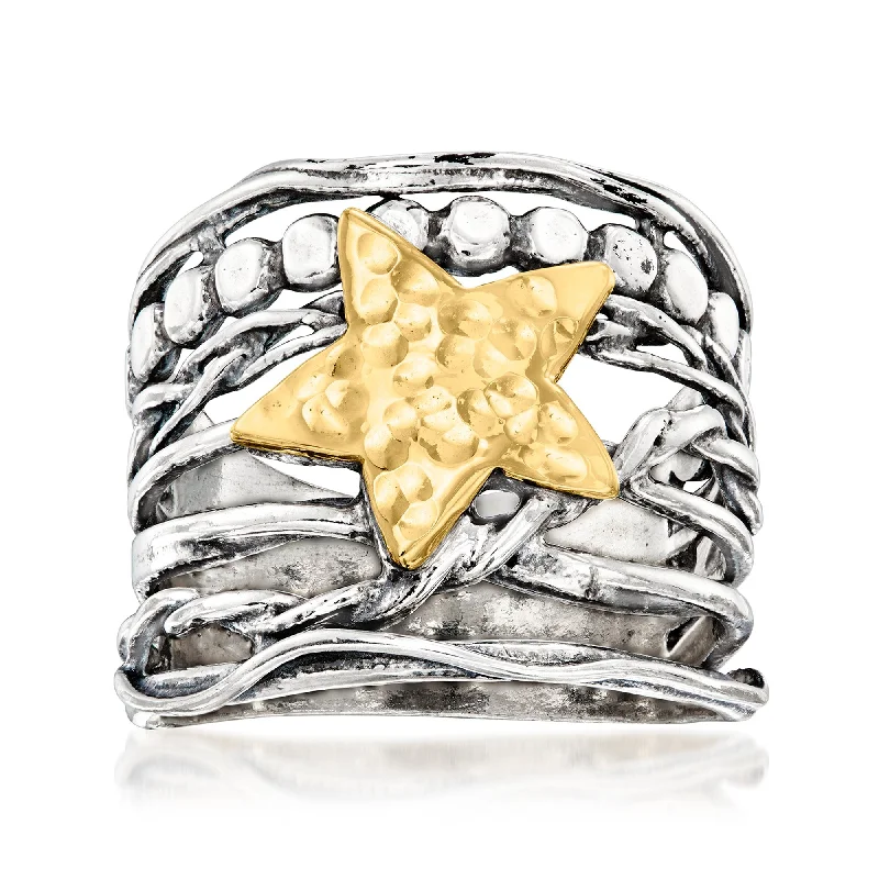 men’s wedding rings with platinum and diamond combinations-Ross-Simons Sterling Silver and 14kt Yellow Gold Star Ring