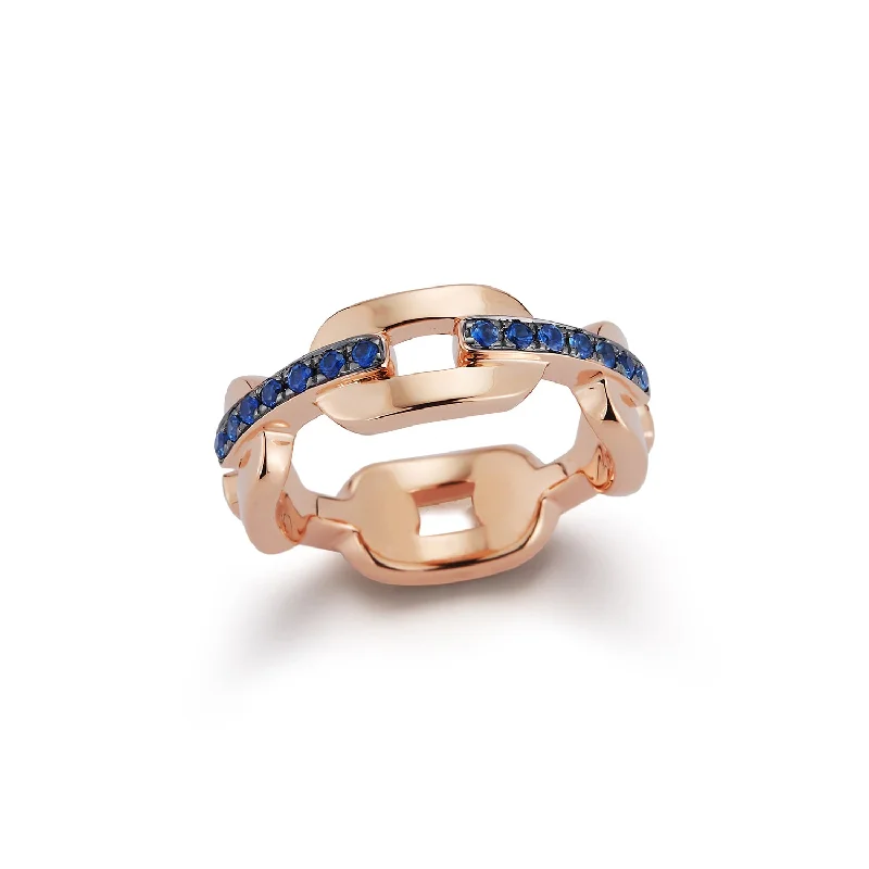 women’s rings with three-stone diamond settings-SAXON 18K GOLD AND BLUE SAPPHIRE BAR FLAT CHAIN LINK RING