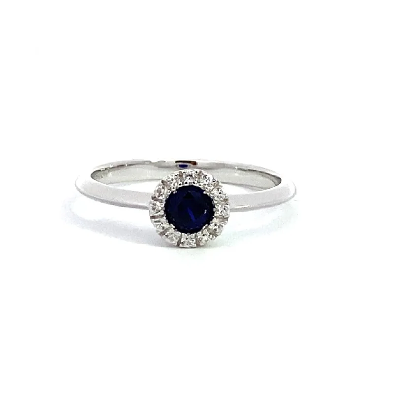 men’s wedding rings with diamonds and mixed metal finishes-September Birthstone Ring: Sterling Silver Synthetic Sapphire Halo Ring