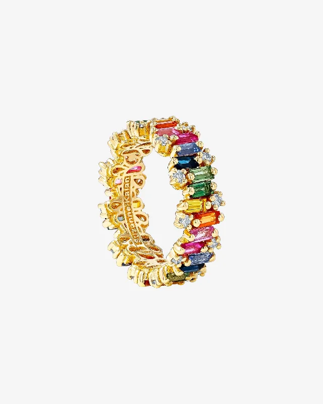 men’s rings with diamonds, emeralds, and rubies-Shimmer Alaia Rainbow Sapphire Eternity Band