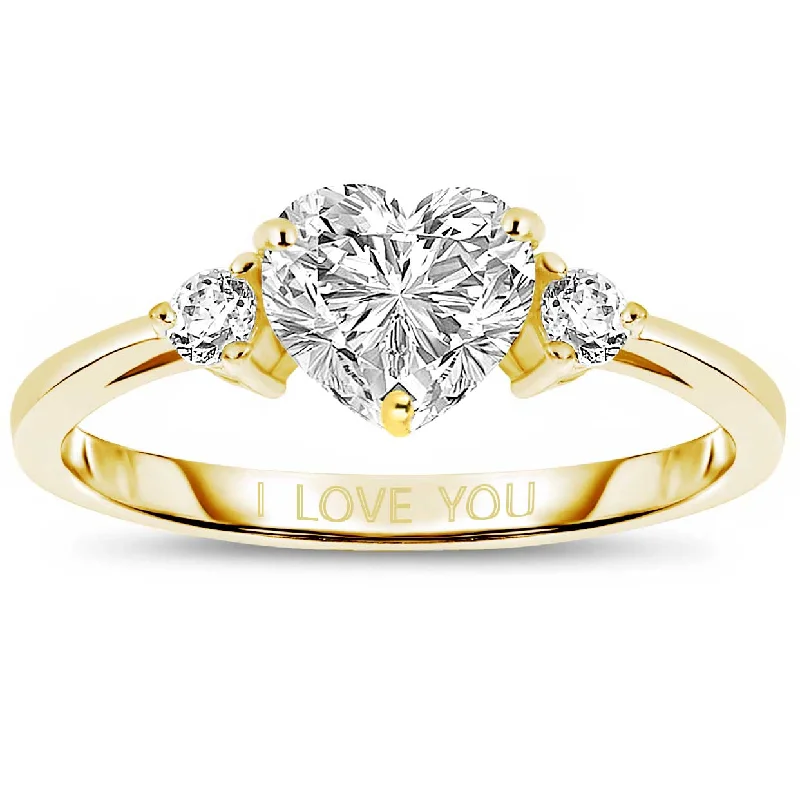 women’s engagement rings with unique emerald-cut diamonds-Sterling Silver 14k Yellow Gold Plated with 1.25ctw Lab Created Moissanite Heart Ring