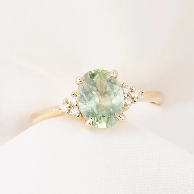 engagement rings with cushion-cut sapphires and round diamonds-Teresa Ring 2.05ct Light Green Montana Sapphire, 14k Yellow Gold (One of a kind)