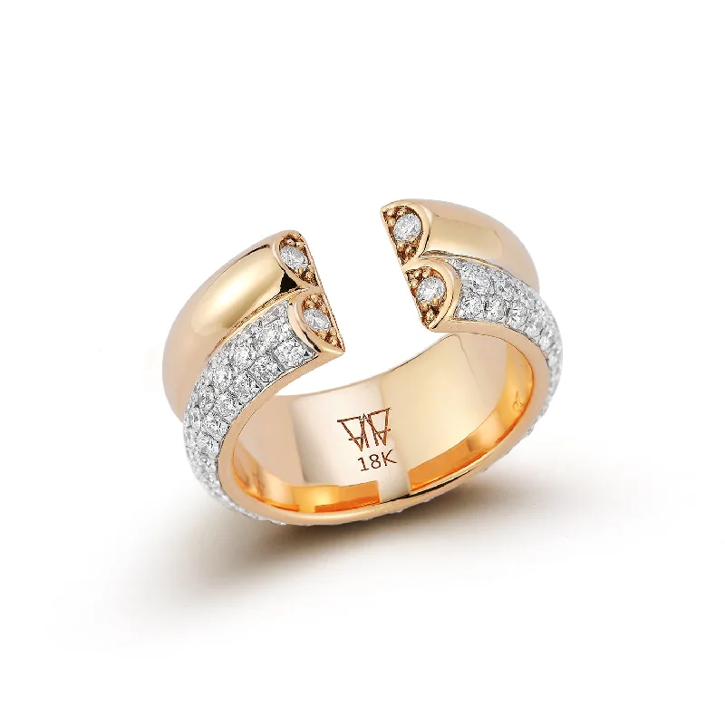 women’s rings with diamond bands and sapphire halos-THOBY 18K GOLD AND DIAMOND EDGE 2 ROW TUBULAR RING