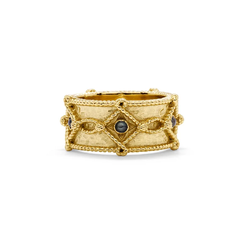 engagement rings with vintage-style diamonds and sapphires-Victoria Ring Band - Gold/Blue Labradorite