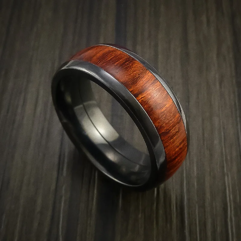 engagement rings with emerald-cut diamonds and sapphires-Black Zirconium Men's Ring with Wood Inlay Custom Made Wedding Band