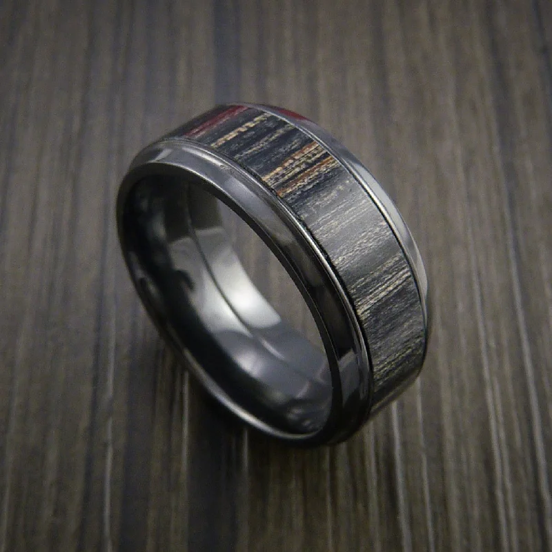 women’s rings with intricate diamond designs for engagement-Black Zirconium Men's Ring with Wood Inlay Custom Made Wedding Band