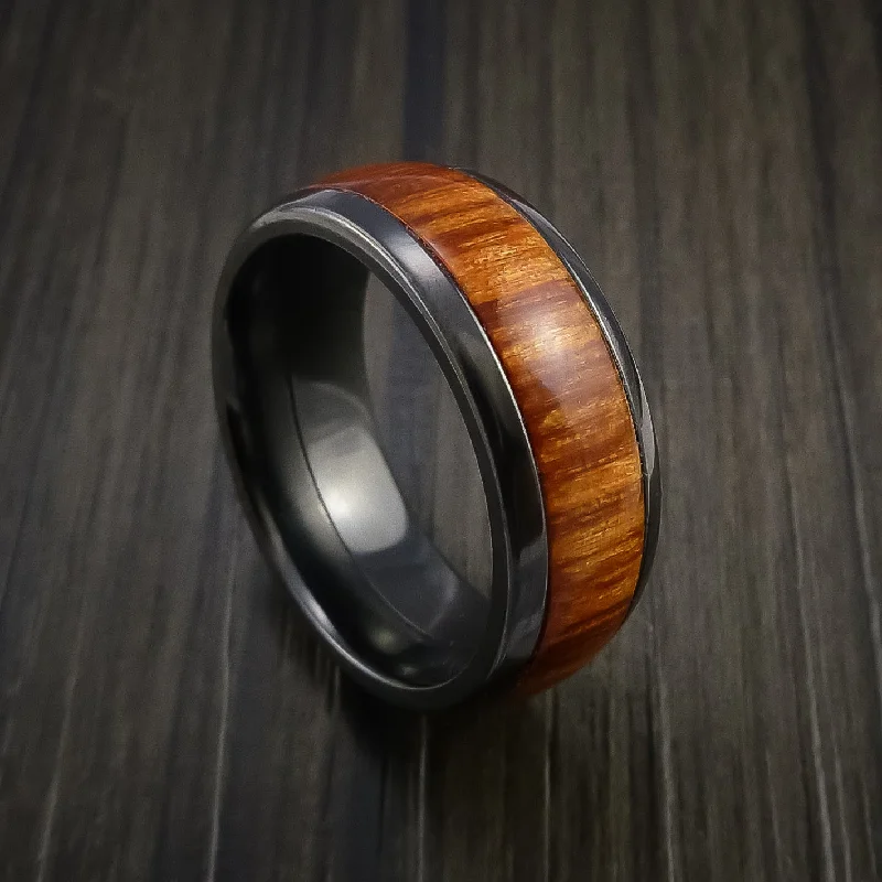 men’s wedding rings with rose gold and diamond accents-Black Zirconium Men's Ring with Wood Inlay Custom Made Wedding Band