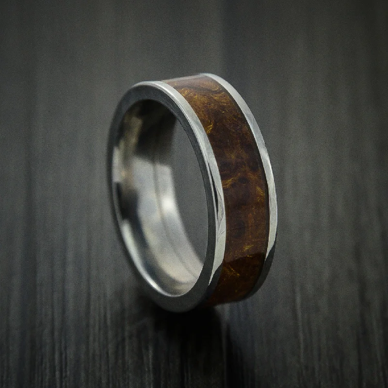 women’s engagement rings with radiant diamonds and sapphires-Titanium Men's Ring Inlaid with Desert Ironwood Burl Wood Custom Made