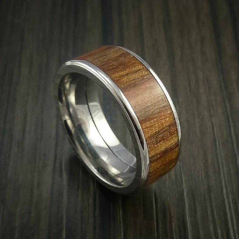 women’s rings with large emerald center stones and diamonds-Titanium Men's Ring with Wood Inlay Custom Made Wedding Band