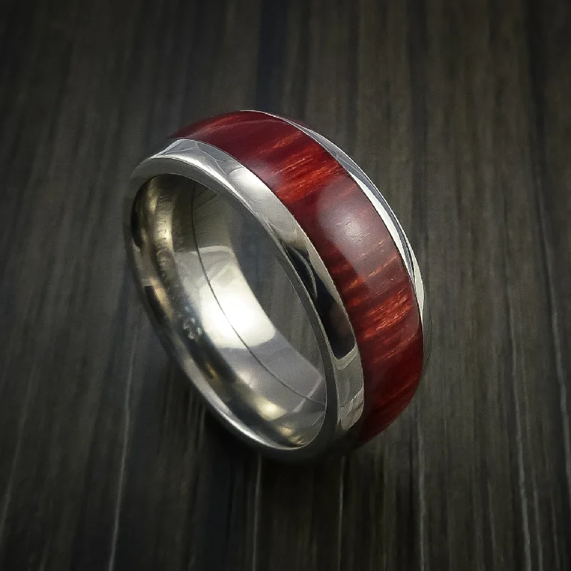 women’s wedding bands with diamond and sapphire designs-Titanium Men's Ring with Wood Inlay Custom Made Wedding Band