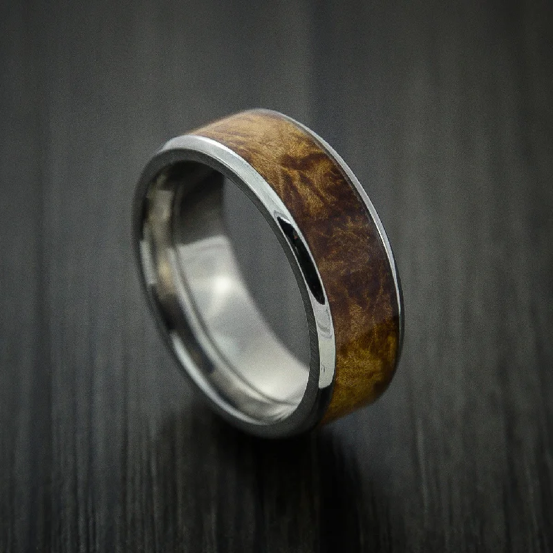 vintage wedding rings with emerald and diamond designs-Titanium Men's Ring Inlaid with Desert Ironwood Burl Wood Custom Made