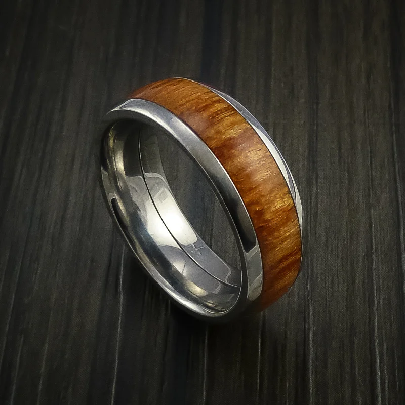 engagement rings with emerald and diamond accents for women-Titanium Men's Ring with Wood Inlay Custom Made Wedding Band