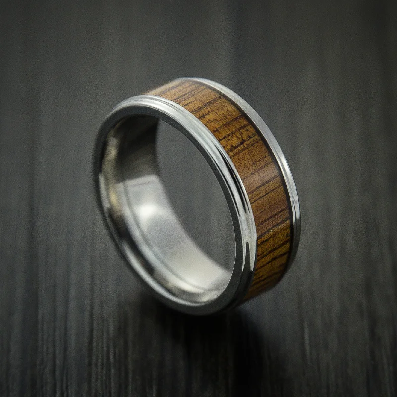 men’s wedding rings with modern designs and diamonds-Titanium Men's Ring Inlaid with Leopard Wood Custom Made