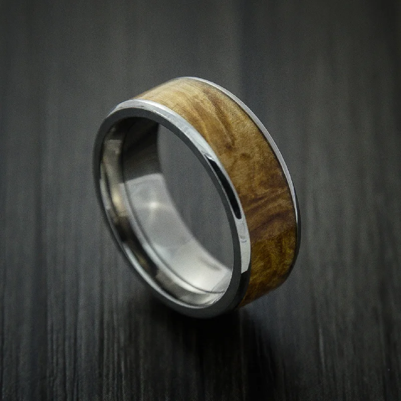 men’s platinum engagement rings with gemstone settings-Titanium Men's Ring Inlaid with Maple Burl Wood Custom Made