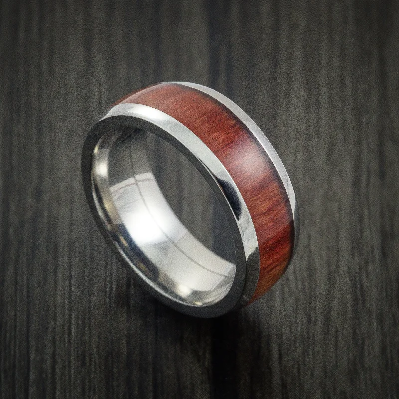 engagement rings with halo designs and diamonds for women-Titanium Men's Ring Inlaid with Padauk Wood Custom Made