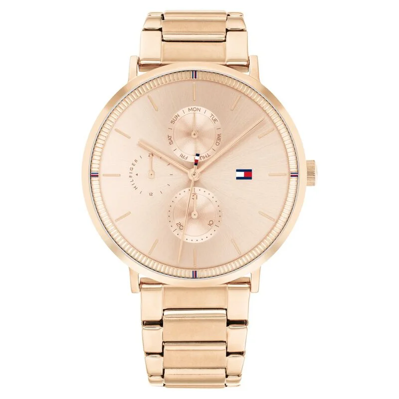 luxury watches with intricate designs and mechanical movements-Tommy Hilfiger Quartz Multifunction Golden Dial Stainless Steel Strap Watch For Women