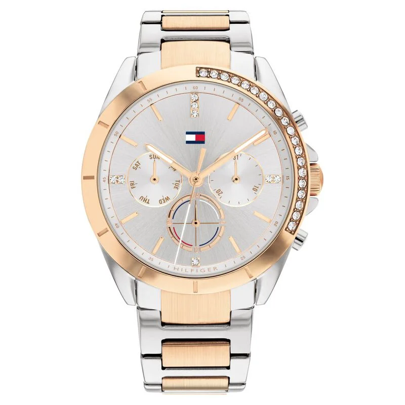 sport watches for women with fitness tracking and activity modes-Tommy Hilfiger Quartz Multifunction Grey Dial Stainless Steel Strap Watch For Women