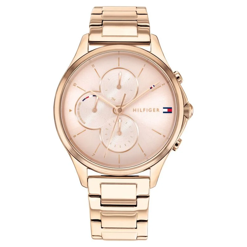 hybrid watches with built-in activity tracker and traditional analog design-Tommy Hilfiger Quartz Multifunction Pink Dial Stainless Steel Strap Watch For Women