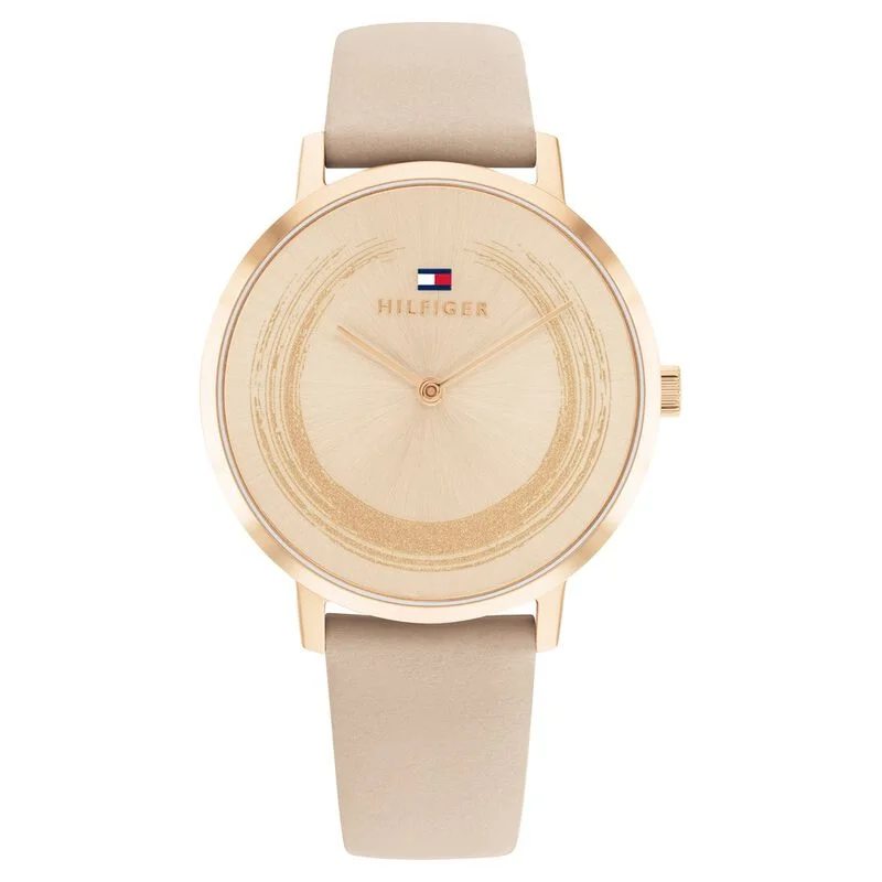 best watches for women with adjustable straps and versatile look-Tommy Hilfiger Quartz Multifunction Rose Gold Dial Leather Strap Watch For Women