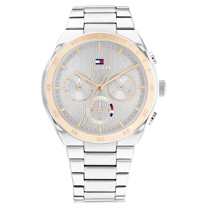 fitness watches for women with water resistance and heart rate sensor-Tommy Hilfiger Quartz Multifunction Silver Dial Stainless Steel Strap Watch For Women