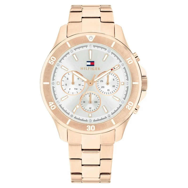 watches for men with rotating bezel for diving and adventure-Tommy Hilfiger Quartz Multifunction Silver Stainless Steel Strap For Women