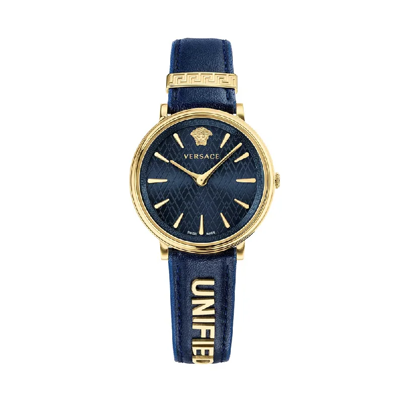 solar-powered watches for outdoor enthusiasts-VERSACE VBP030017 V CIRCLE Blue Dial Watch For Women