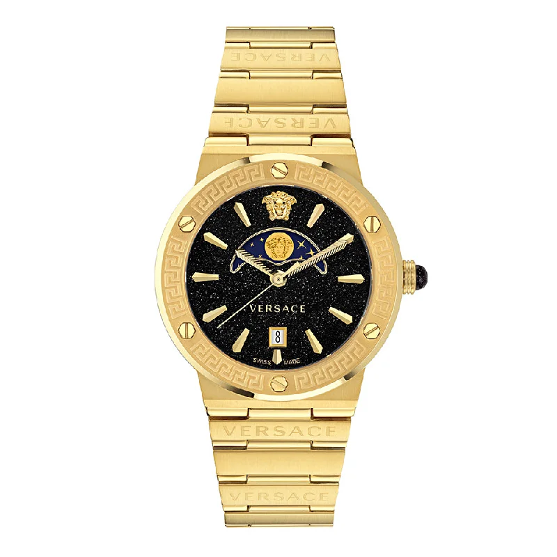 solar-powered watches for women with simple, classic design-VERSACE Women Greca Logo Moonph - VE7G00323