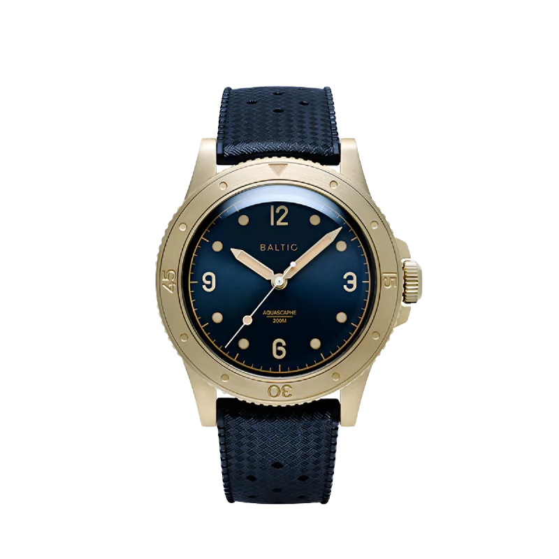 durable outdoor watches with GPS and barometer-Baltic Aquascaphe Bronze Blue Gilt - Blue Tropic Strap