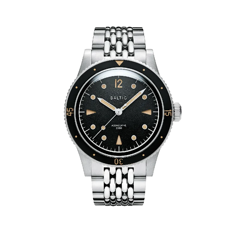 watches for men with leather straps and chronograph functions-Baltic Aquascaphe Classic Black Cream - Beads of Rice Bracelet