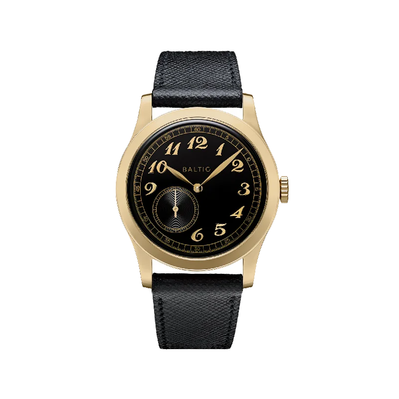 hybrid fitness watches for active individuals with long-lasting battery-Baltic MR01 Gold PVD 36mm - Stitched Saffiano Black Strap